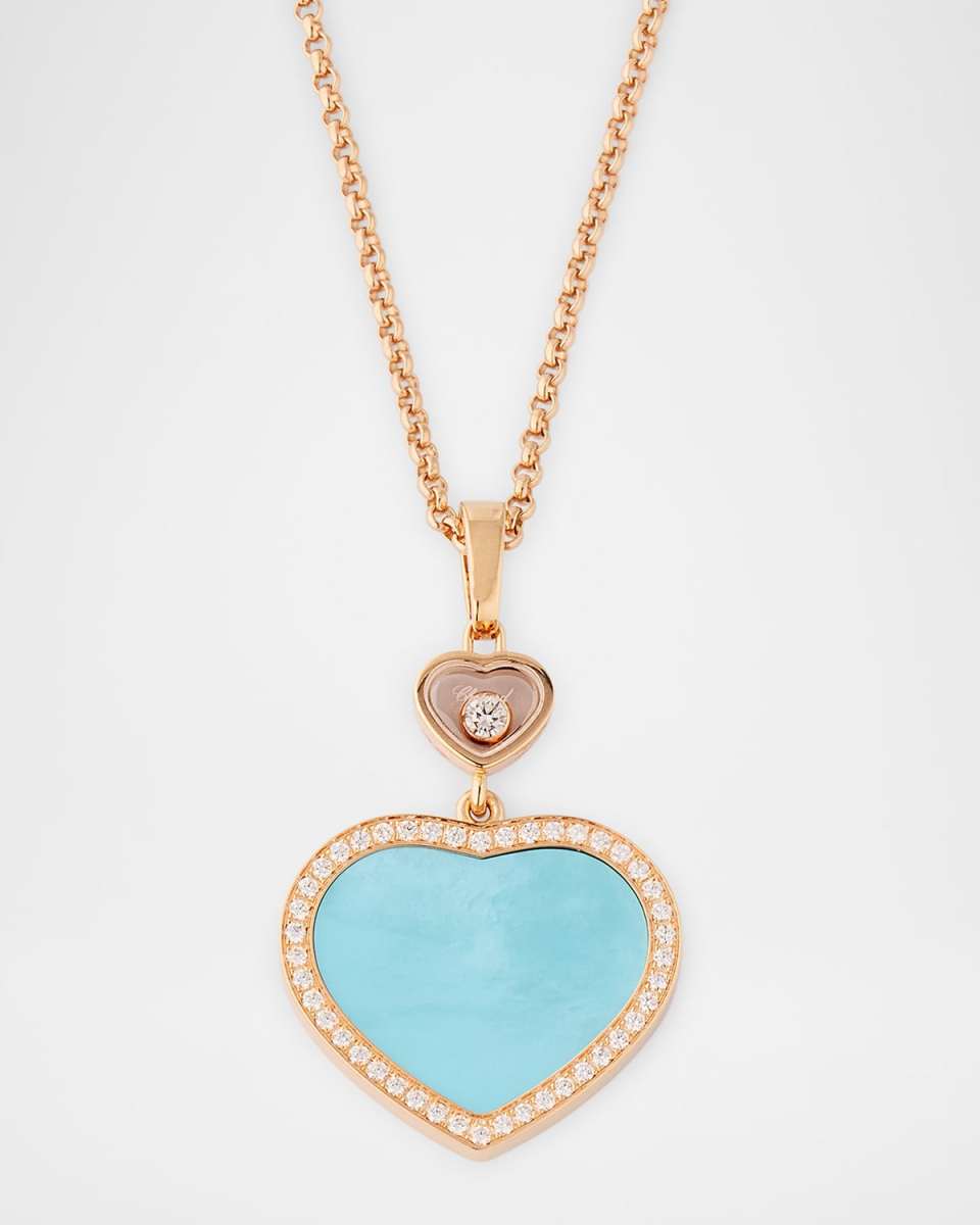 Happy Hearts 18K Rose Gold Turquoise Mother-of-Pearl Necklace